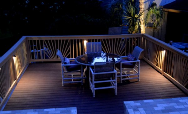 outdoor living space lit by low volatge led lighting